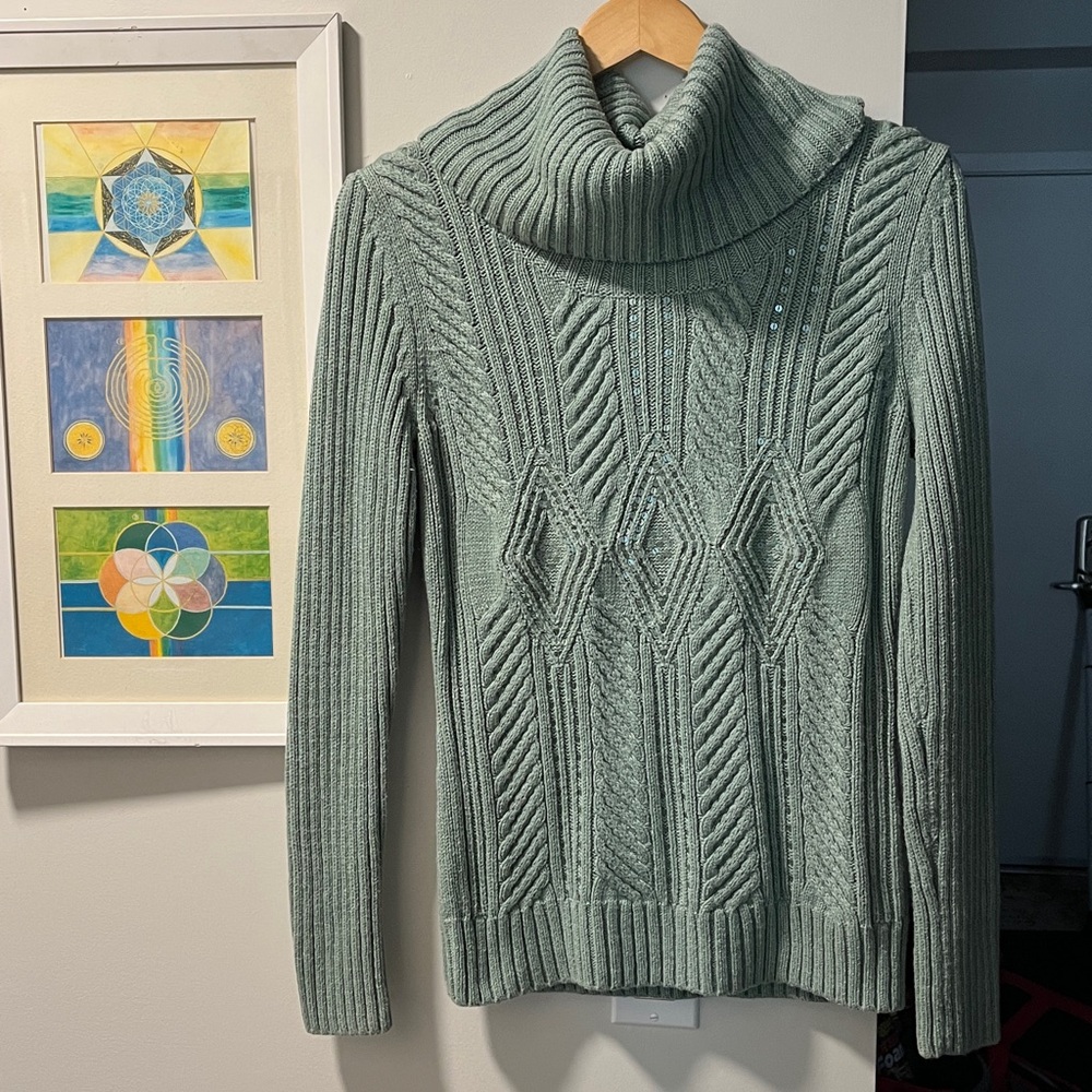 Beautiful Talbots SAGE Green Knit Turtleneck Sweater. Smoke Free, like New!